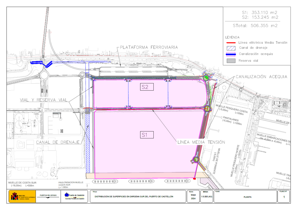 Distribución del nuevo hub en la dársena sur del puerto de Castellón