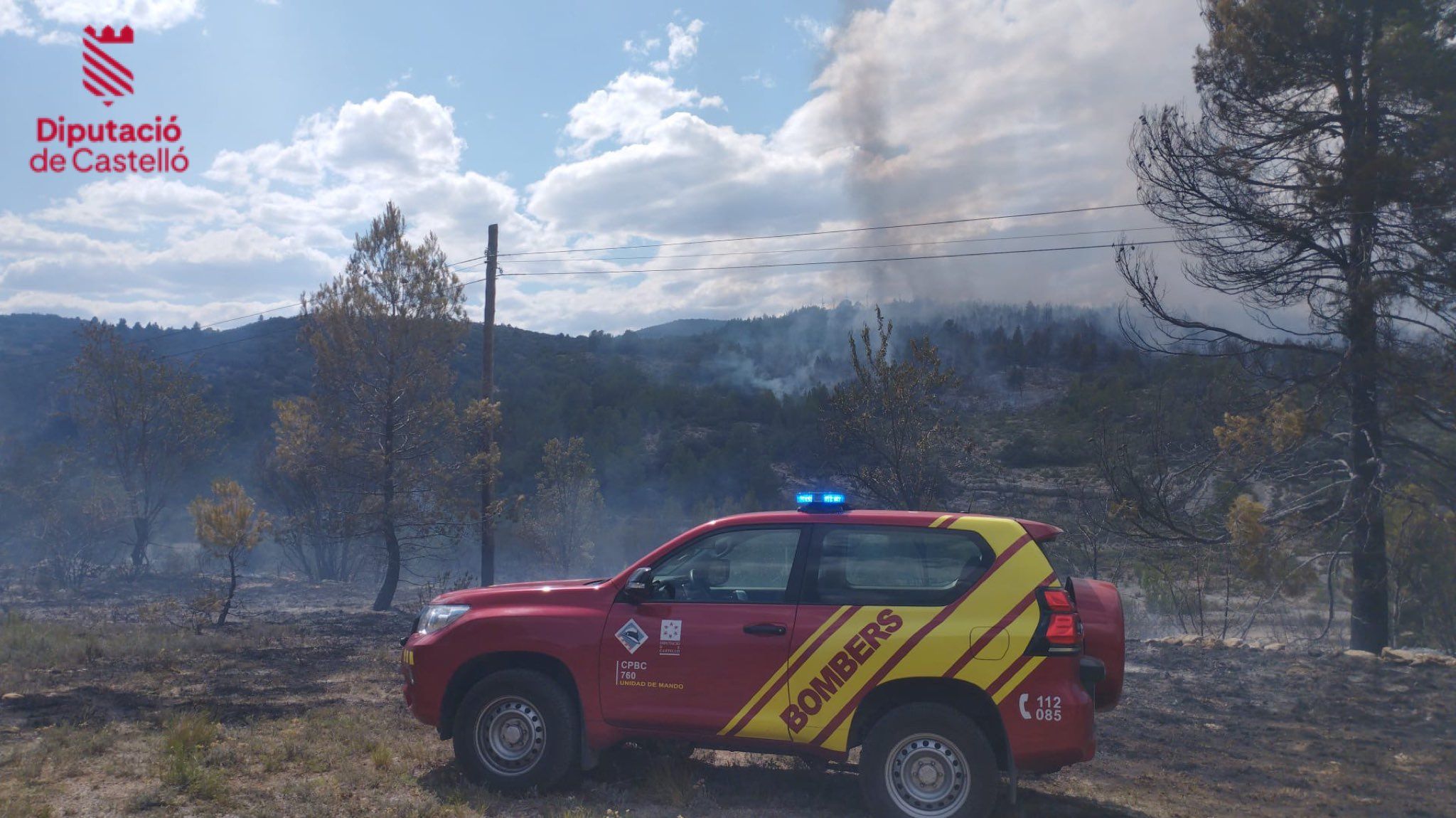 Bombers en l'extinció d'un incendi forestal