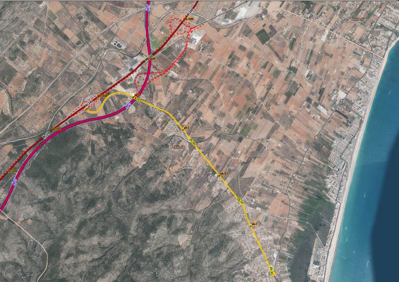 Mapa amb la nova connexió de la CV-141 en Peníscola