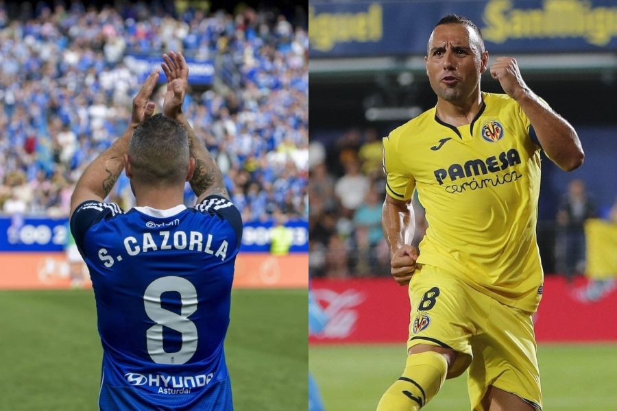 Cazorla vestint les camisetes de Villarreal i Oviedo