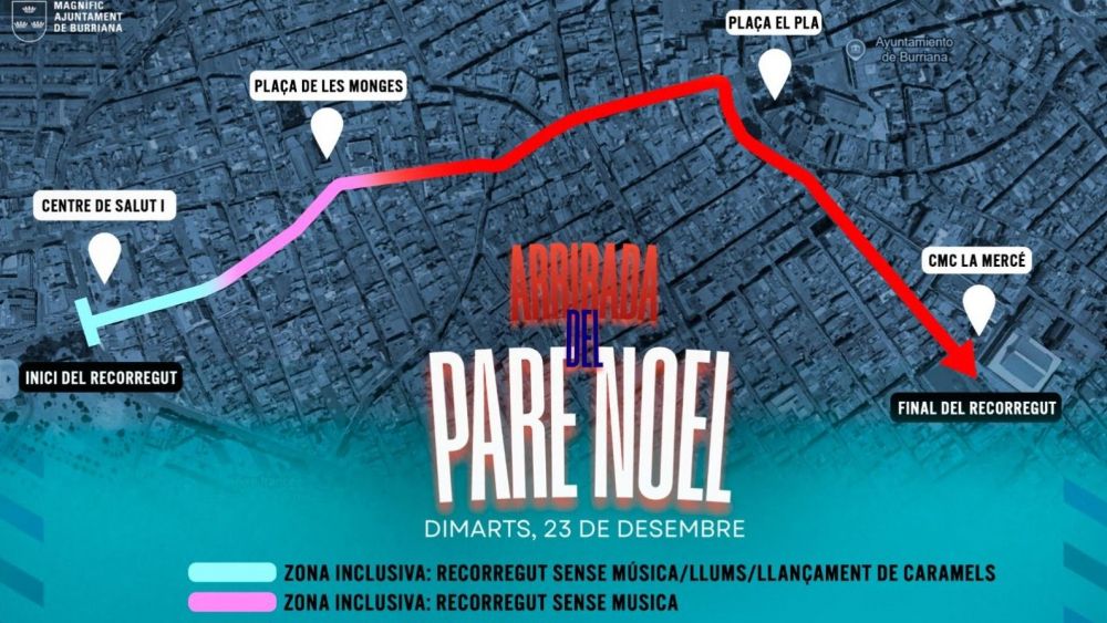 Recorregut de la desfilada de Papà Noel a Borriana