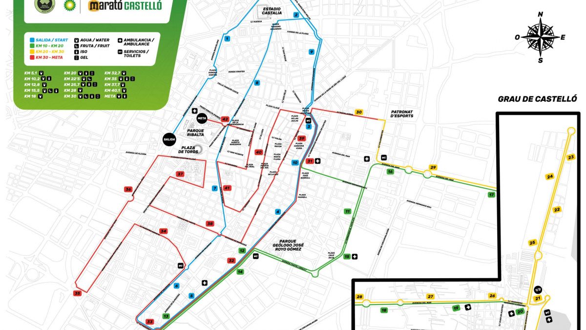 Mapa de calles y recorrido de la Maratón de Castellón